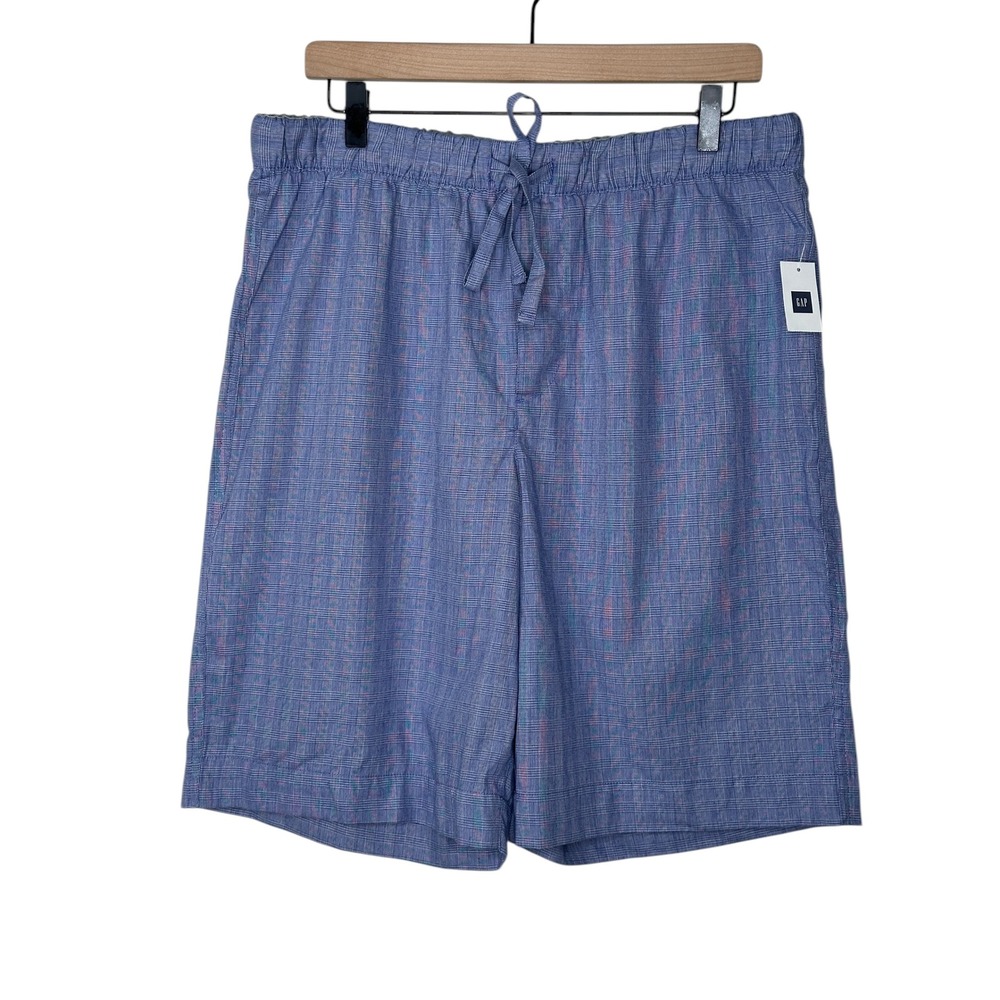 NEW Gap Pajama Shorts LARGE Blue Glen Plaid Classic Cotton Lounge Sleepwear